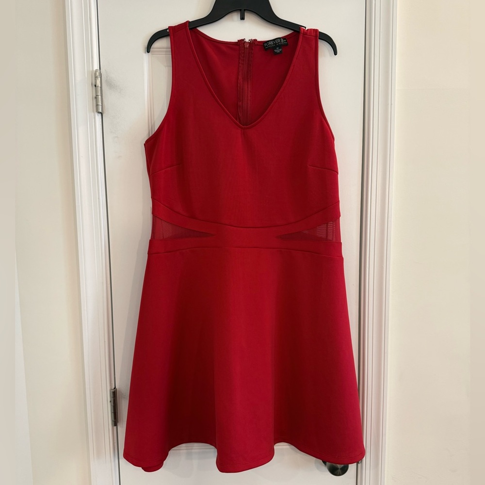 Red Fit & Flare Sleeveless Party Dress Women’s 2X Mesh Cocktail Romantic